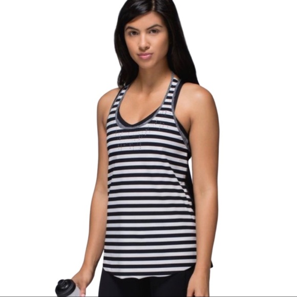 LULULEMON Water Bound Singlet Tank Top Apex Stripe Printed Black Dune Workout - Picture 1 of 15